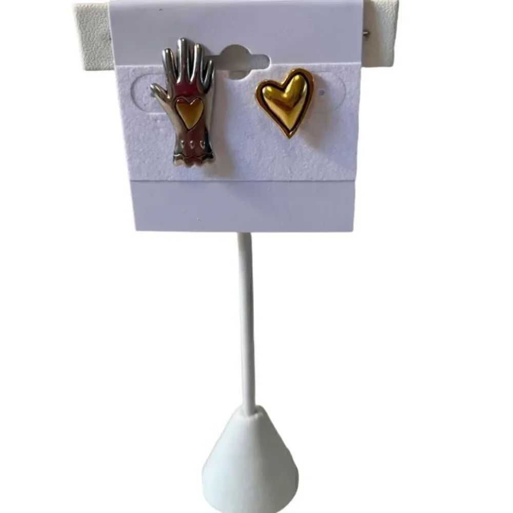Steampunk Style Pins. One Silver Toned Gloved Hand w/ Heart & One Hold Heart.